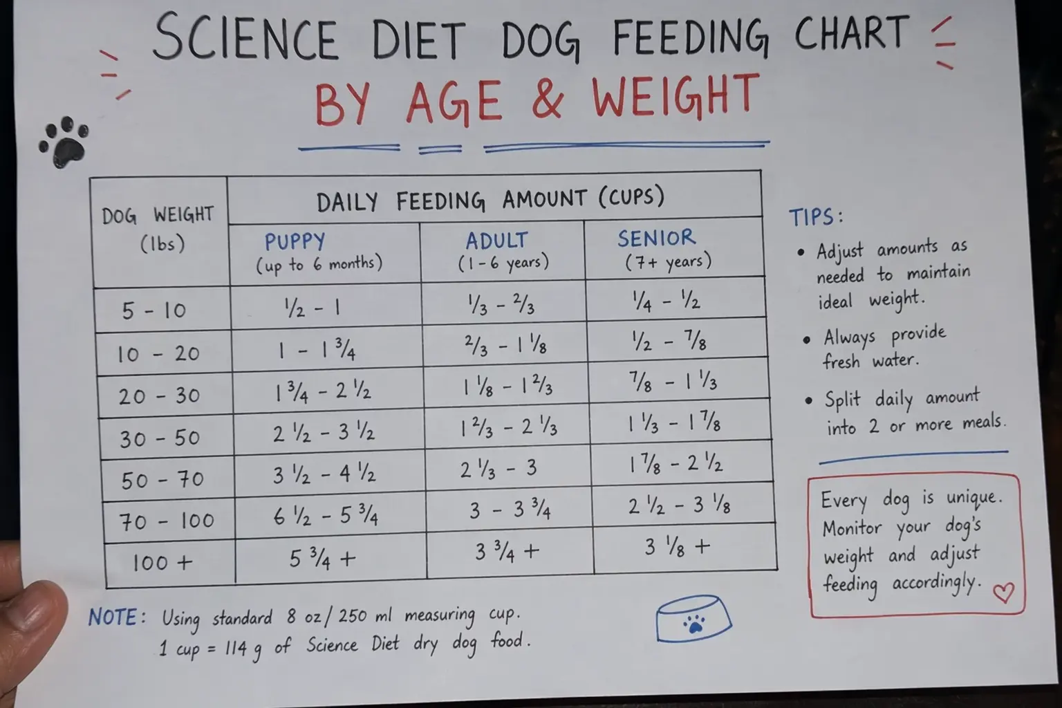 Science Diet Dog Feeding Chart by Age &amp; Weight